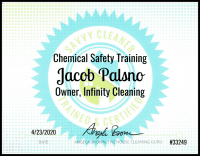 Jacob Palsno, Chemical Safety, Savvy Cleaner Training Certificate