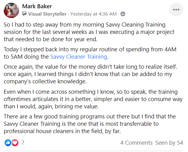 Mark Baker 1-05-2021 Great Courses Savvy Cleaner Training Review