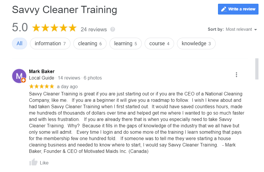 Mark Baker Wish I Had This From Day One Savvy Cleaner Training Review