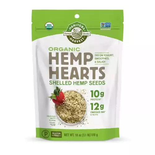 Organic Hemp Seeds, 18oz; 10g Plant Based Protein and 12g Omega 3 & 6 per Srv | smoothies, yogurt & salad | Non-GMO, Vegan, Keto, Paleo, Gluten Free| Manitoba Harvest
