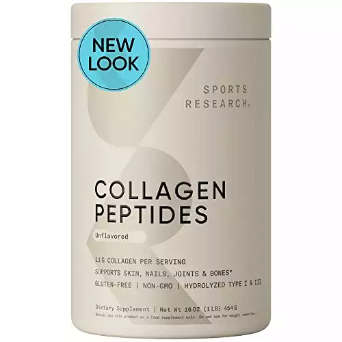 Sports Research Collagen Peptides for Women & Men - Hydrolyzed Type 1 & 3 Collagen Powder Protein Supplement for Healthy Skin, Nails, Bones & Joints - Easy Mixing Vital Nutrients & Pro...