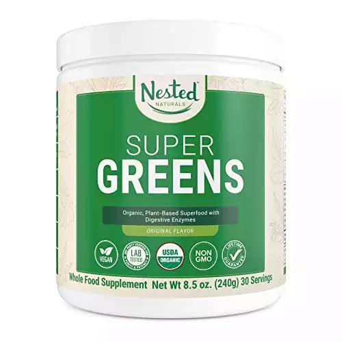 Super Greens Daily Greens Superfood Powder - Certified USDA Organic Green Powder w/20+ Whole Foods, Spirulina Powder, Wheat & Barley Grass - Probiotics, Fiber & Enzymes - Original Flavour, 30 ...