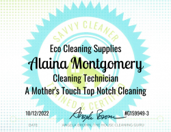 Alaina Mongomery Eco Cleaning Supplies Savvy Cleaner Training