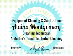 Alaina Montgomery Equipment Cleaning and Sanitization Savvy Cleaner Training
