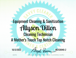 Allyson Dillon Equipment Cleaning and Sanitization Savvy Cleaner Training