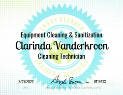 Clarinda Vanderkroon Equipment Cleaning and Sanitization Savvy Cleaner Training
