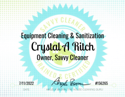 Crystal Ritch Equipment Cleaning and Sanitization Savvy Cleaner Training