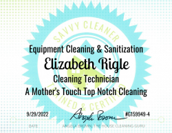 Elizabeth Rigle Equipment Cleaning and Sanitization Savvy Cleaner Training