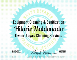 Hilarie Maldonado Equipment Cleaning and Sanitization Savvy Cleaner Training