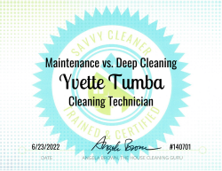 Yvette Tumba Maintenance vs. Deep Cleaning Savvy Cleaner Training